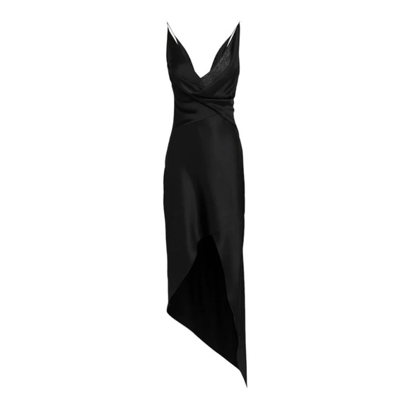 NWT CUSHNIE Black Lace Trim Wrap Around Midi Silk Slip Dress Size 10 - Picture 6 of 11